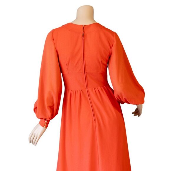 OSTI Vintage 70s Nylon Crepe Balloon Sleeve Coral Gown * Small - Picture 16 of 17